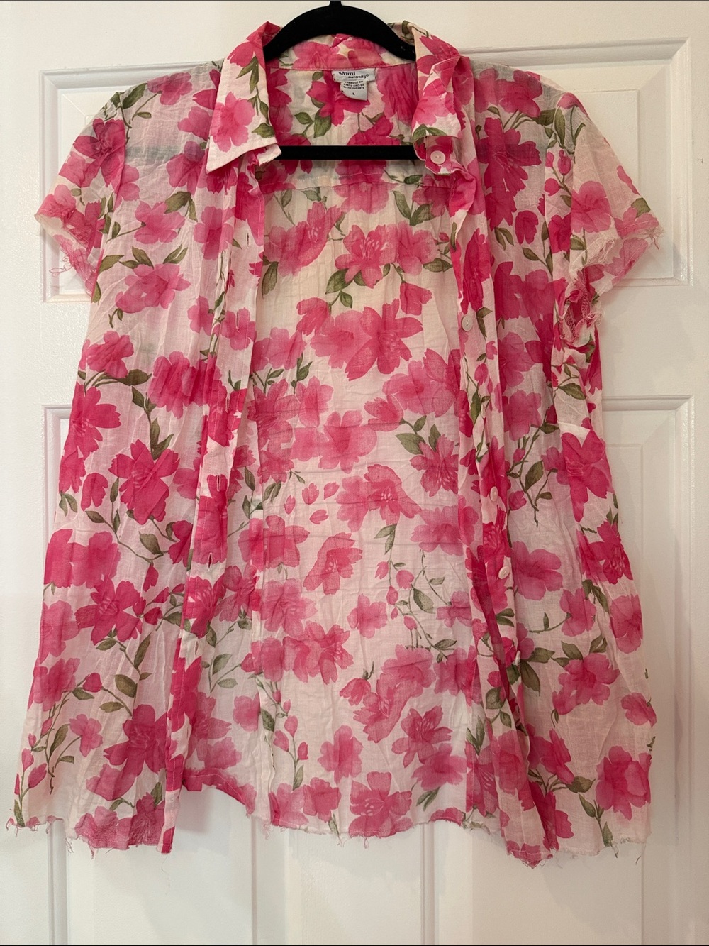 Mimi Maternity Pink Floral Button-Front Sheer Blouse